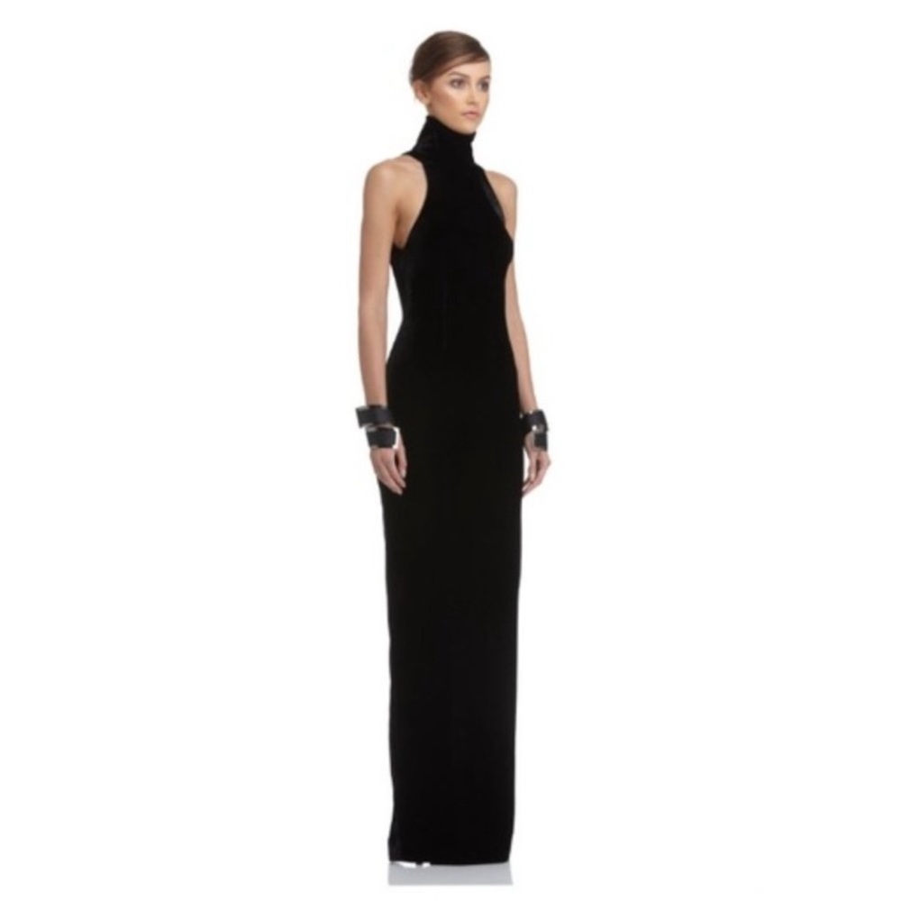 Carole Little Women’s Black Sleeveless Chiffon Velvet Black Gown Size 14